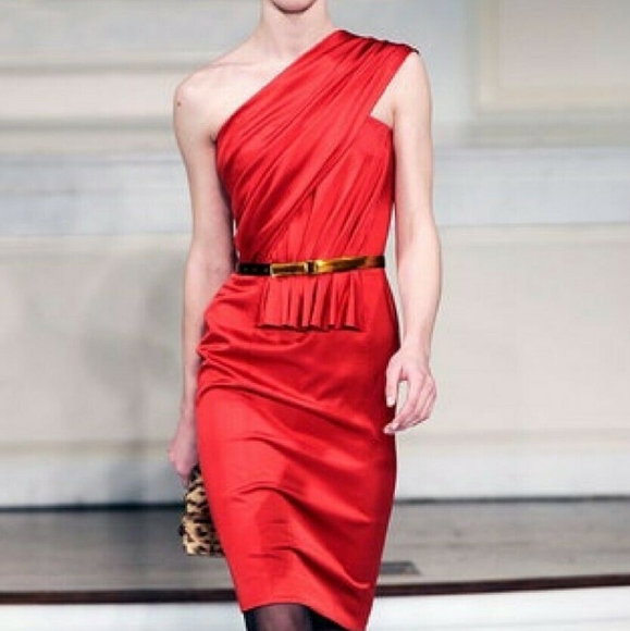 *$4,000 OSCAR DE LA RENTA STUNNING RED PEPLUM RUNWAY SILK DRESS US 10 - Picture 4 of 10